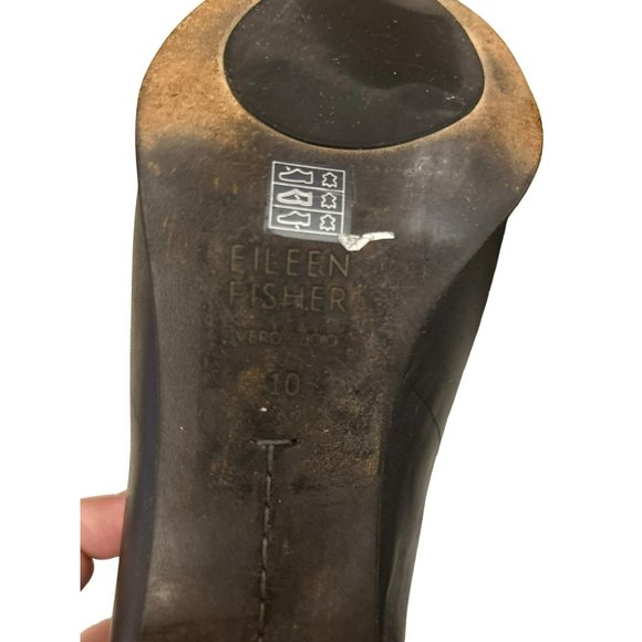 Eileen Fisher Black Leather Quote Boots Size 10 3" Block Heel Minimalist Zipper - Picture 7 of 7